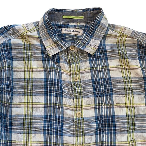 Tommy Bahama Shirt Mens Size Large Blue Plaid Button Up Long Sleeve Flip Cuffs - Picture 3 of 10